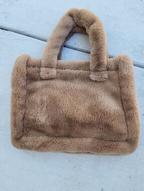 Faux Fur Tan Tote With Magnet Closure Mixit 14" X 12" X 3"  6" Handle Drop NWT